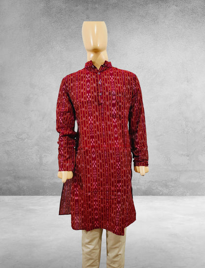 Handloom Cotton Maroon Mens Kurta