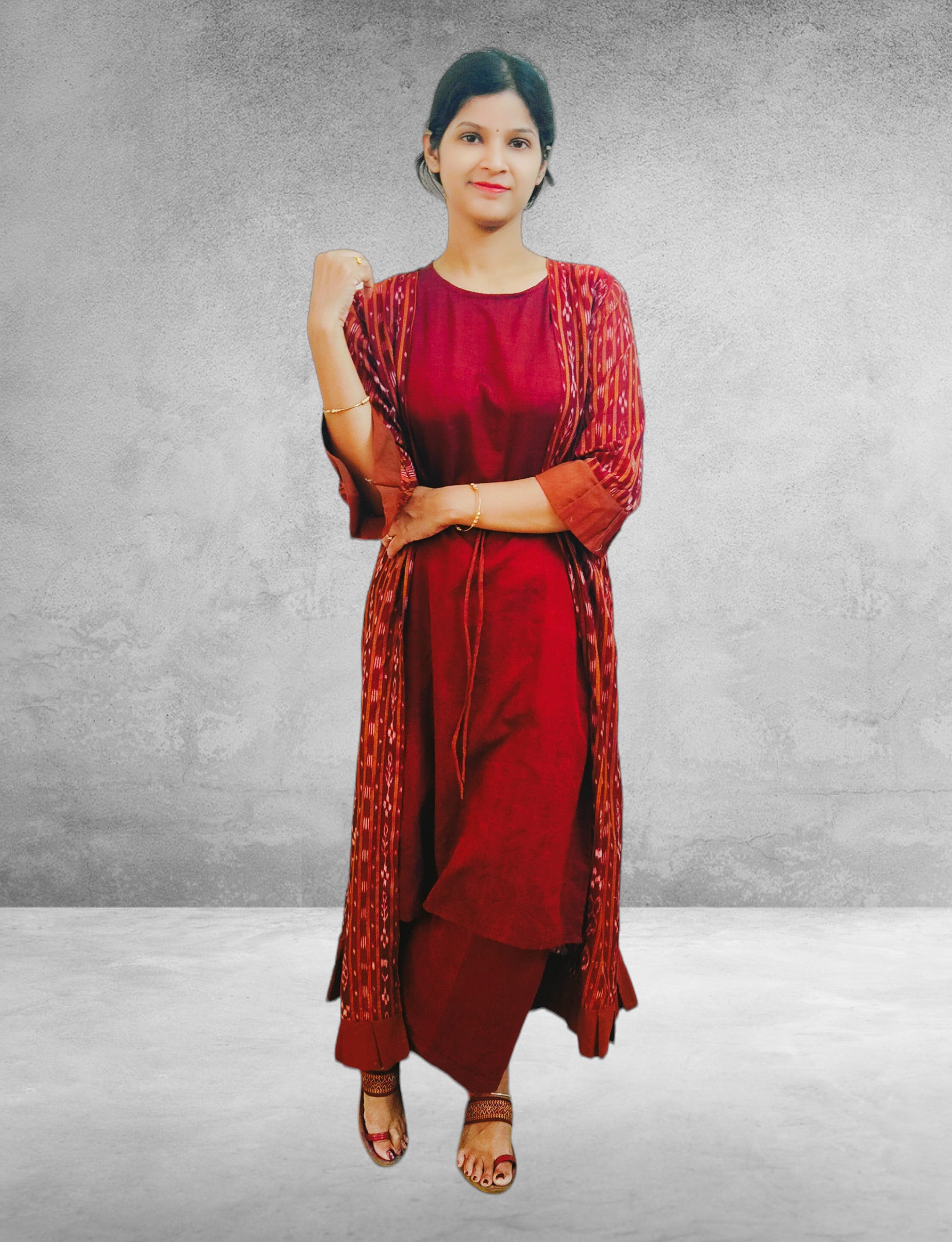 Cod Set Kuta Women Maroon Shrug Kuta & Pant Set – WeHandlooms