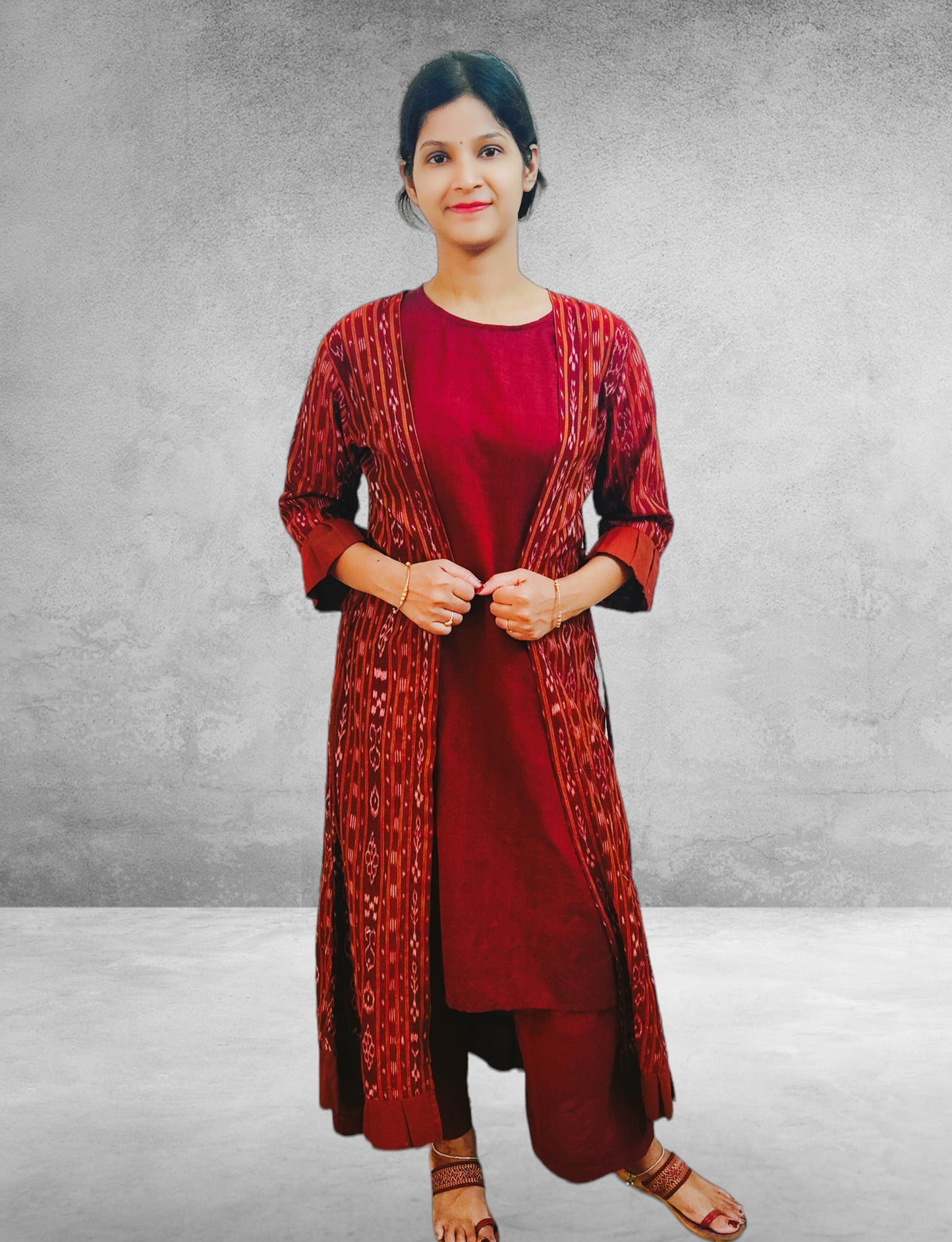 Women Marron Shrug Kuta & Pant Set