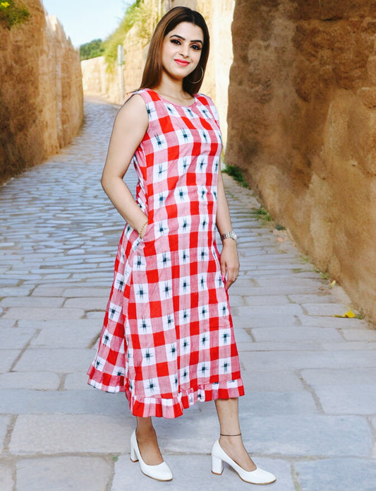 Handloom  Red Star One Piece Dress