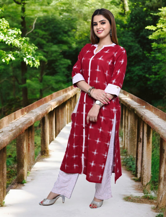 Women Stylish Red Star Kurta Set