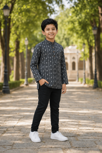 Handloom Boys Black Short Kurta