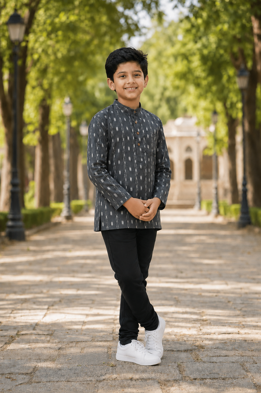Handloom Boys Black Short Kurta