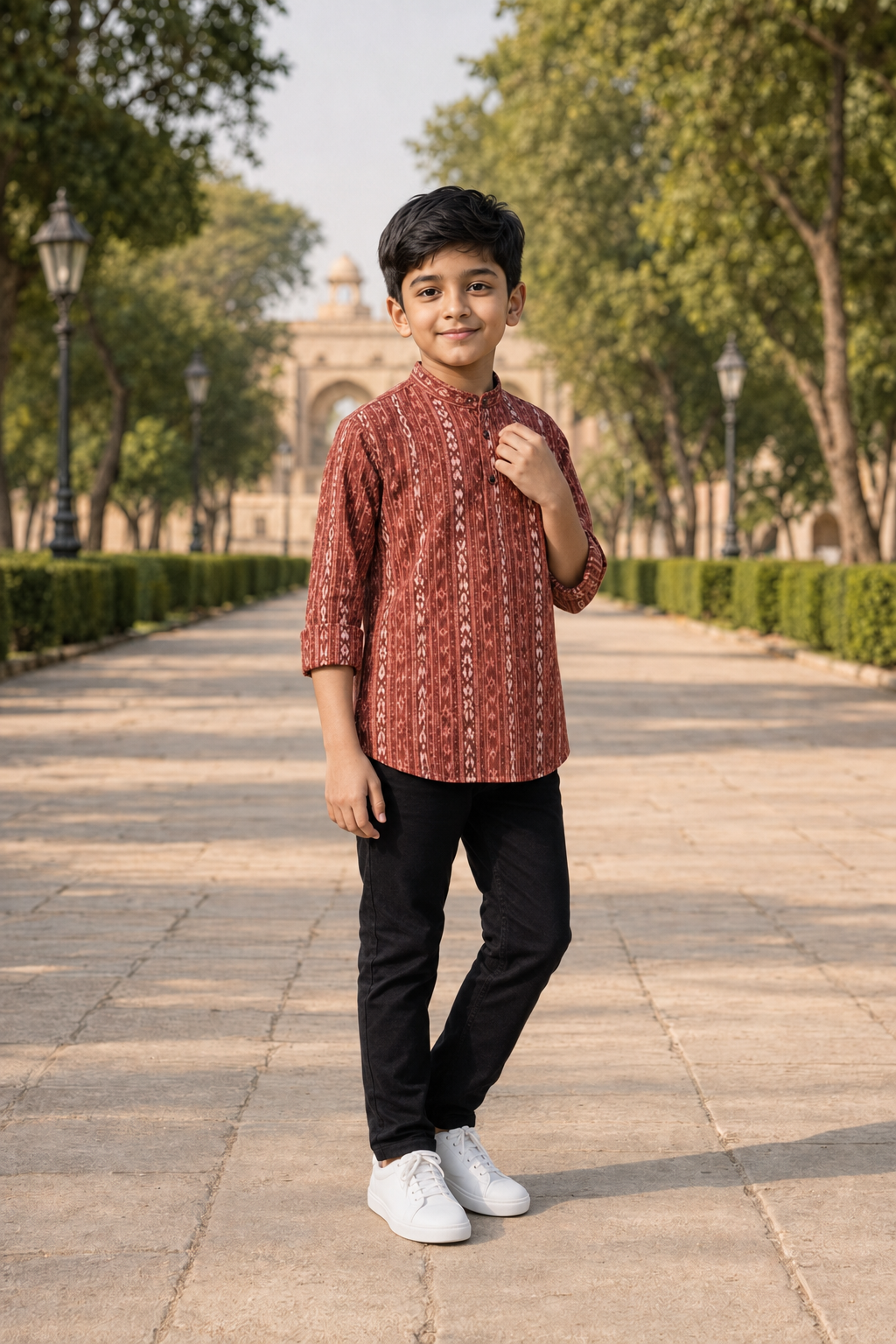 Handloom Boys Marron Short Kurta