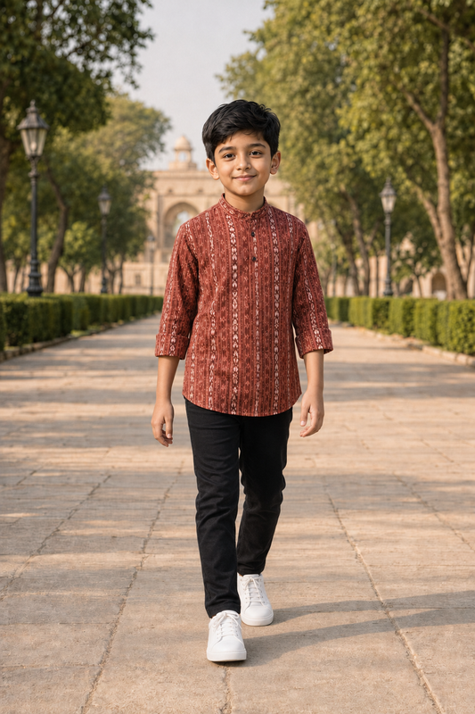 Handloom Boys Marron Short Kurta