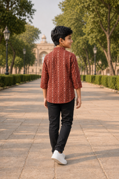 Handloom Boys Marron Short Kurta