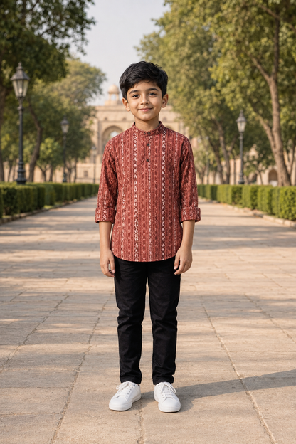 Handloom Boys Marron Short Kurta
