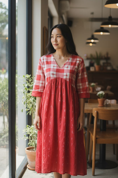 Handloom Red Star Kurta Set