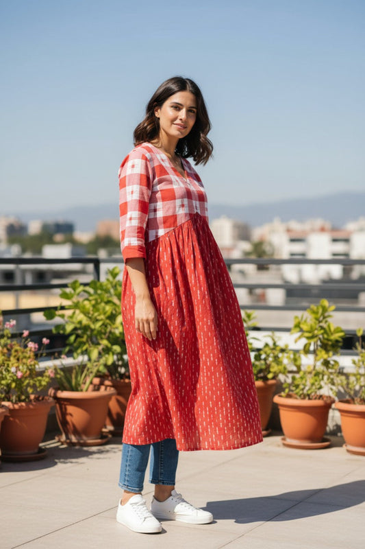 Handloom Red Star Kurta Set