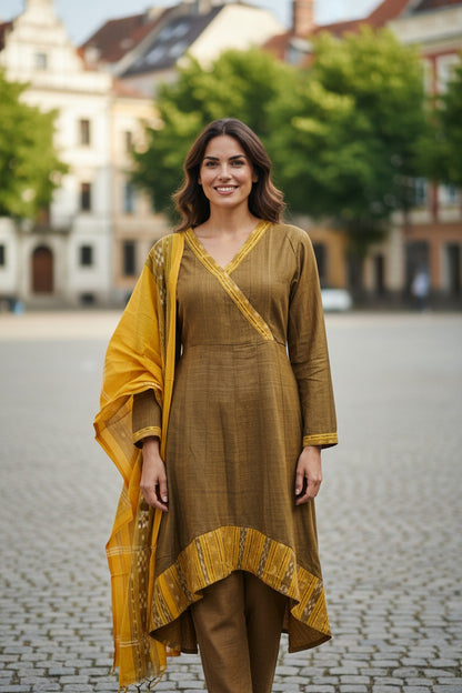 Handloom High Low Anarkali Kurta Dupatta Set