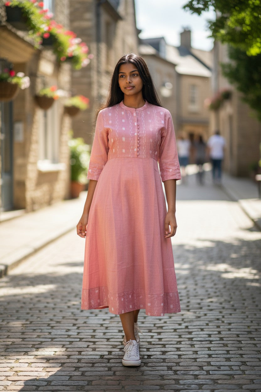 Handloom Light Pink Anarkali Kurta Set