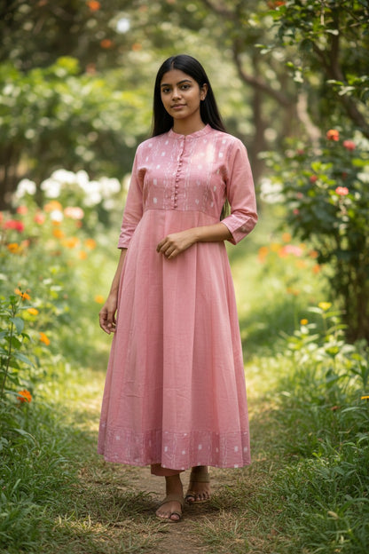 Handloom Light Pink Anarkali Kurta Set