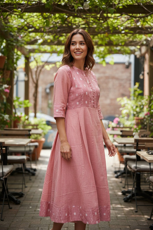 Handloom Light Pink Anarkali Kurta Set