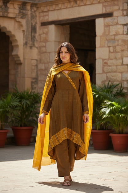 Handloom High Low Anarkali Kurta Dupatta Set