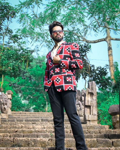 Black & Red Pasapali Men's Blazer | We Handloom