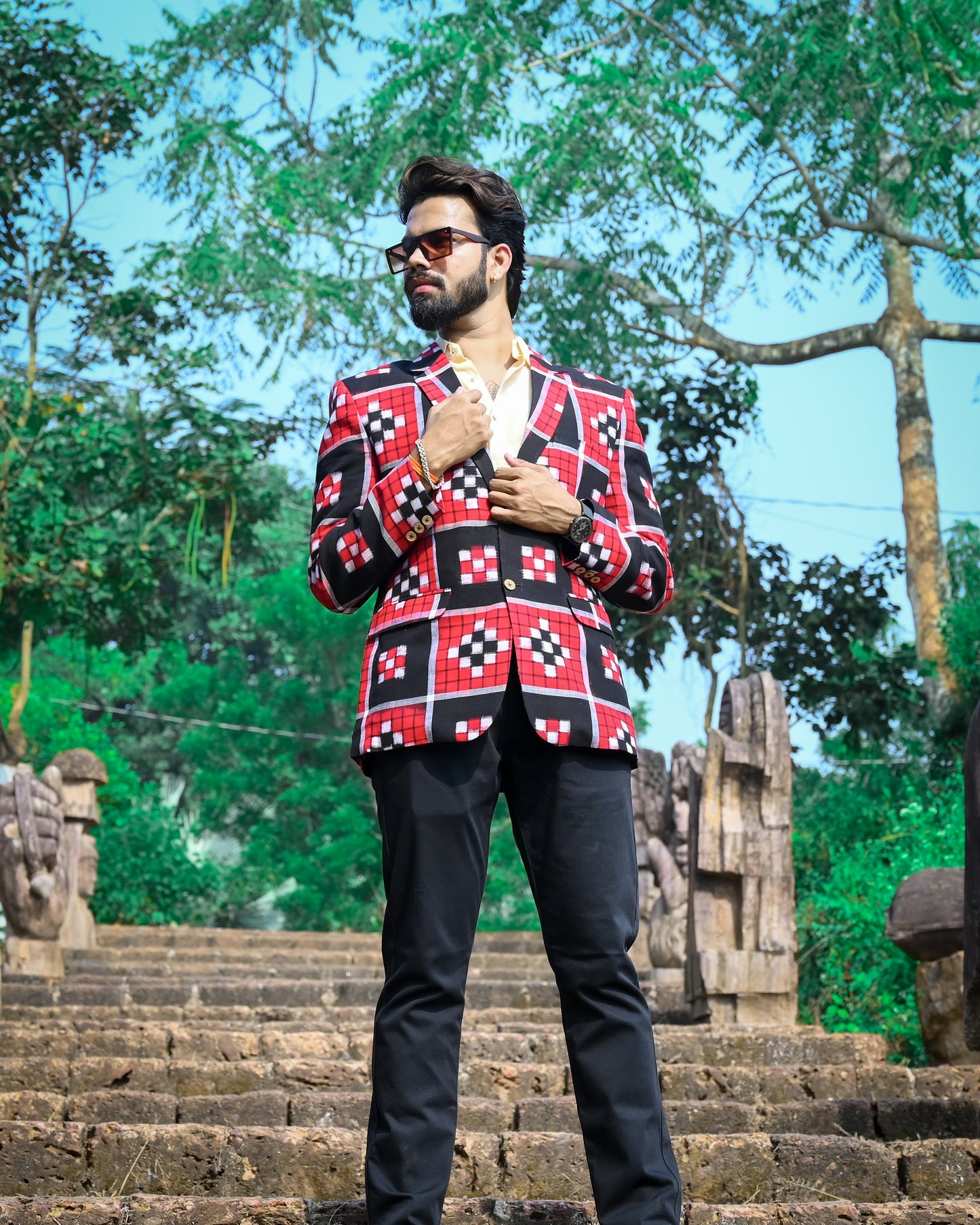 Black & Red Pasapali Men's Blazer | We Handloom