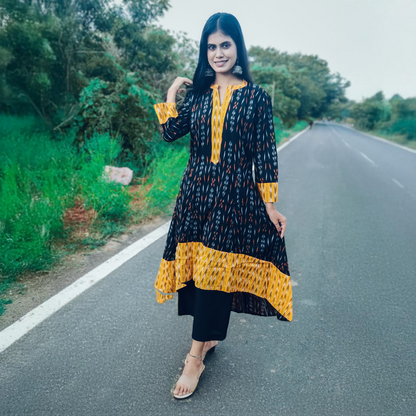 Handloom Pure Cotton Ikkat High-Low Kurta