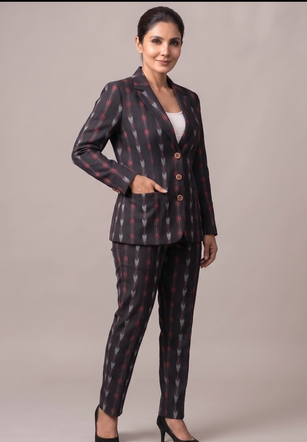 Handloom Womns Black Arraow Blazer Suit