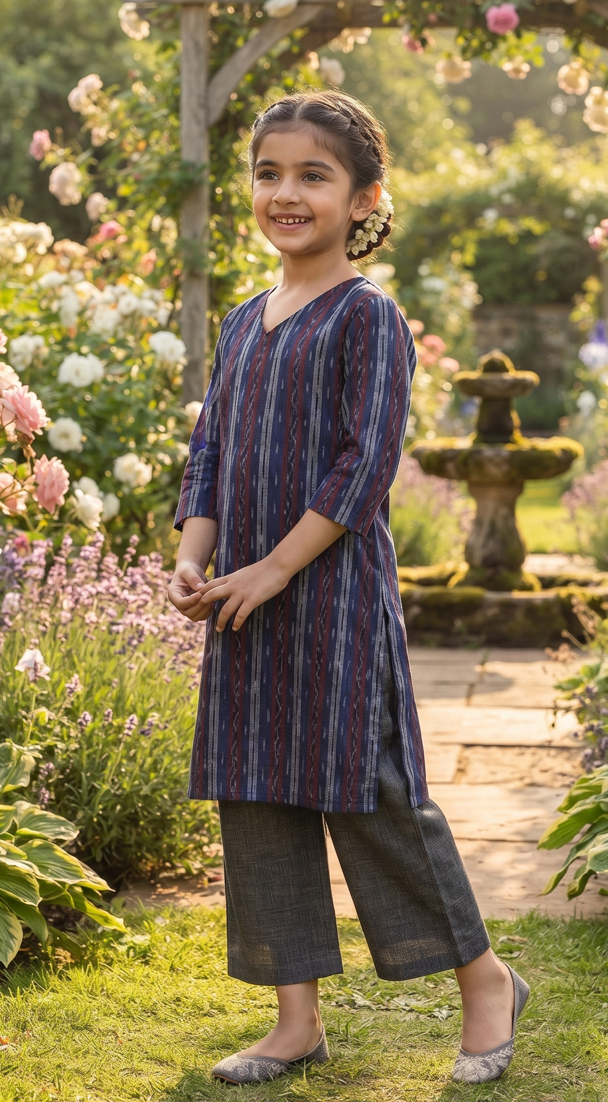 Handloom Girls Blue Kurta Set