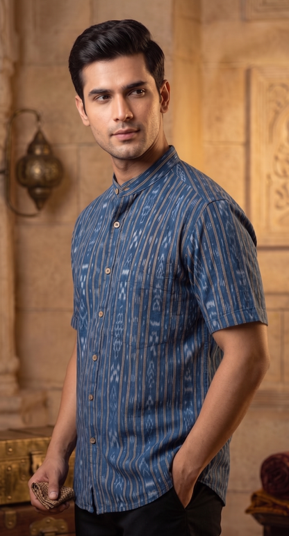 Handloom Blue Men's Half Shirt