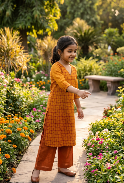 Handloom Girls Yellow Kurta Set