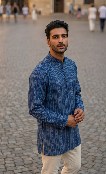 Mens Blue Short Kurta