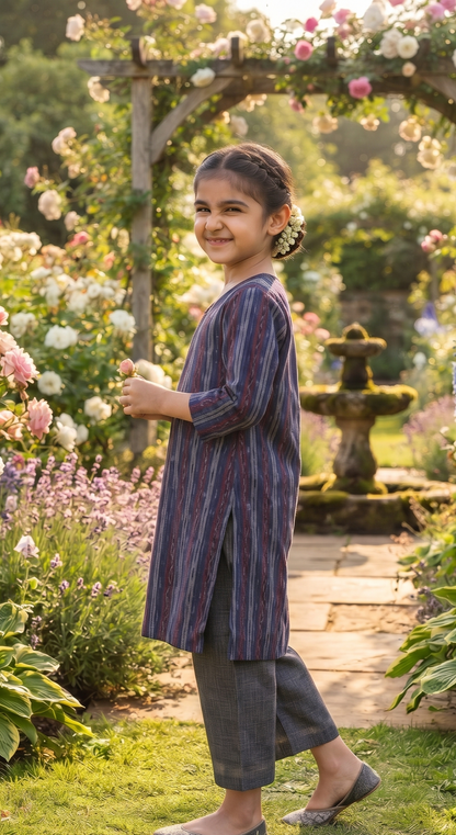 Handloom Girls Blue Kurta Set