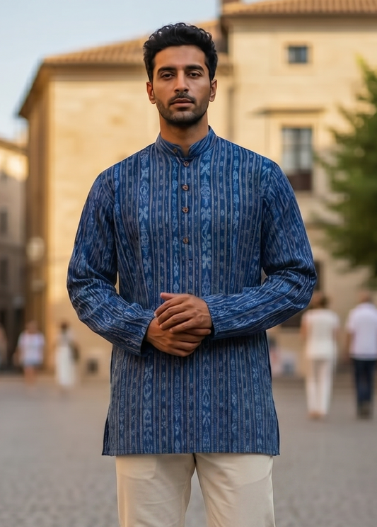 Mens Blue Short Kurta