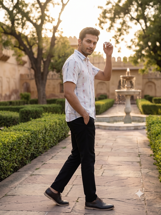 Handloom White Fish Men's Shirt