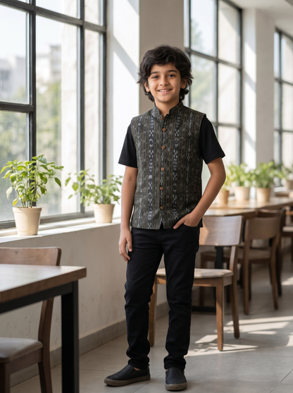 Boys Black Half Jacket