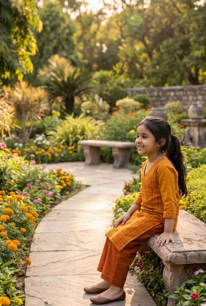 Handloom Girls Yellow Fish Kurta Set