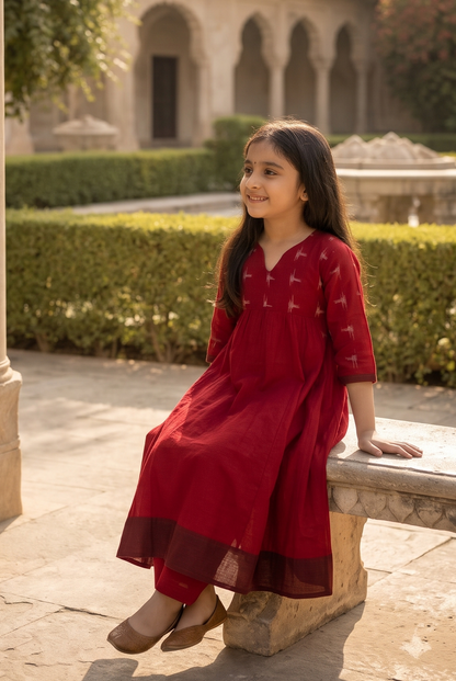 Handloom Girl Marron Kurta Set