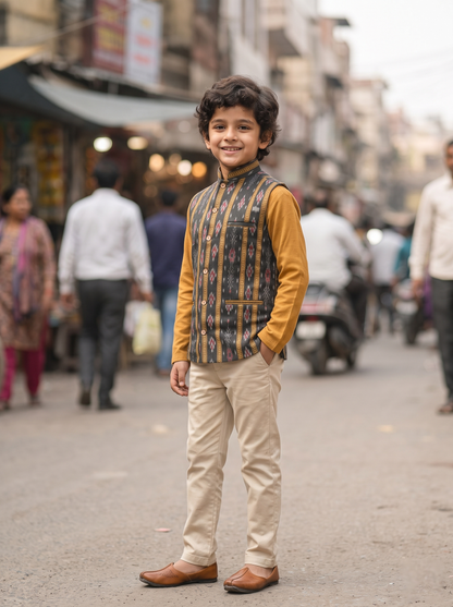 Boys Black Passapli mustard Half Jacket
