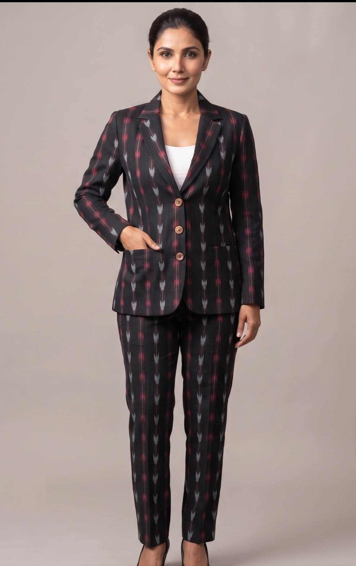 Handloom Womns Black Arraow Blazer Suit