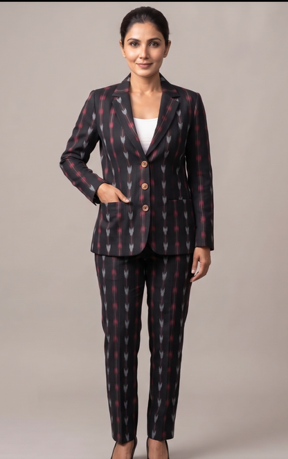 Handloom Womns Black Arraow Blazer Suit