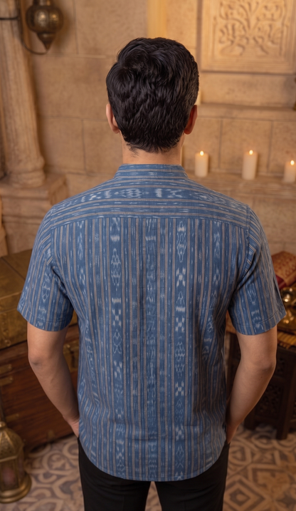 Handloom Blue Men's Half Shirt