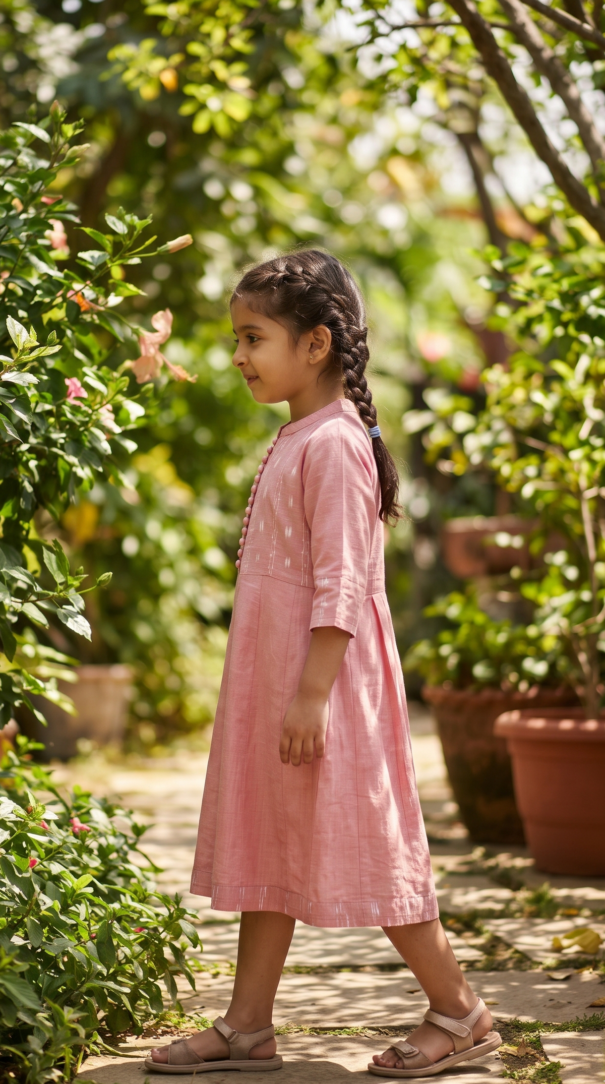Handloom Pink Girl Kurta