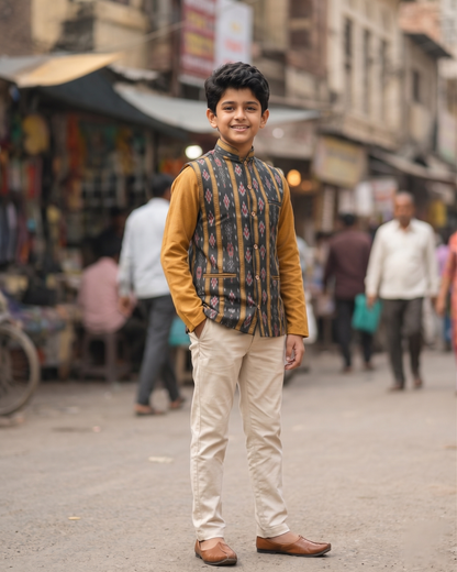 Boys Black Passapli mustard Half Jacket