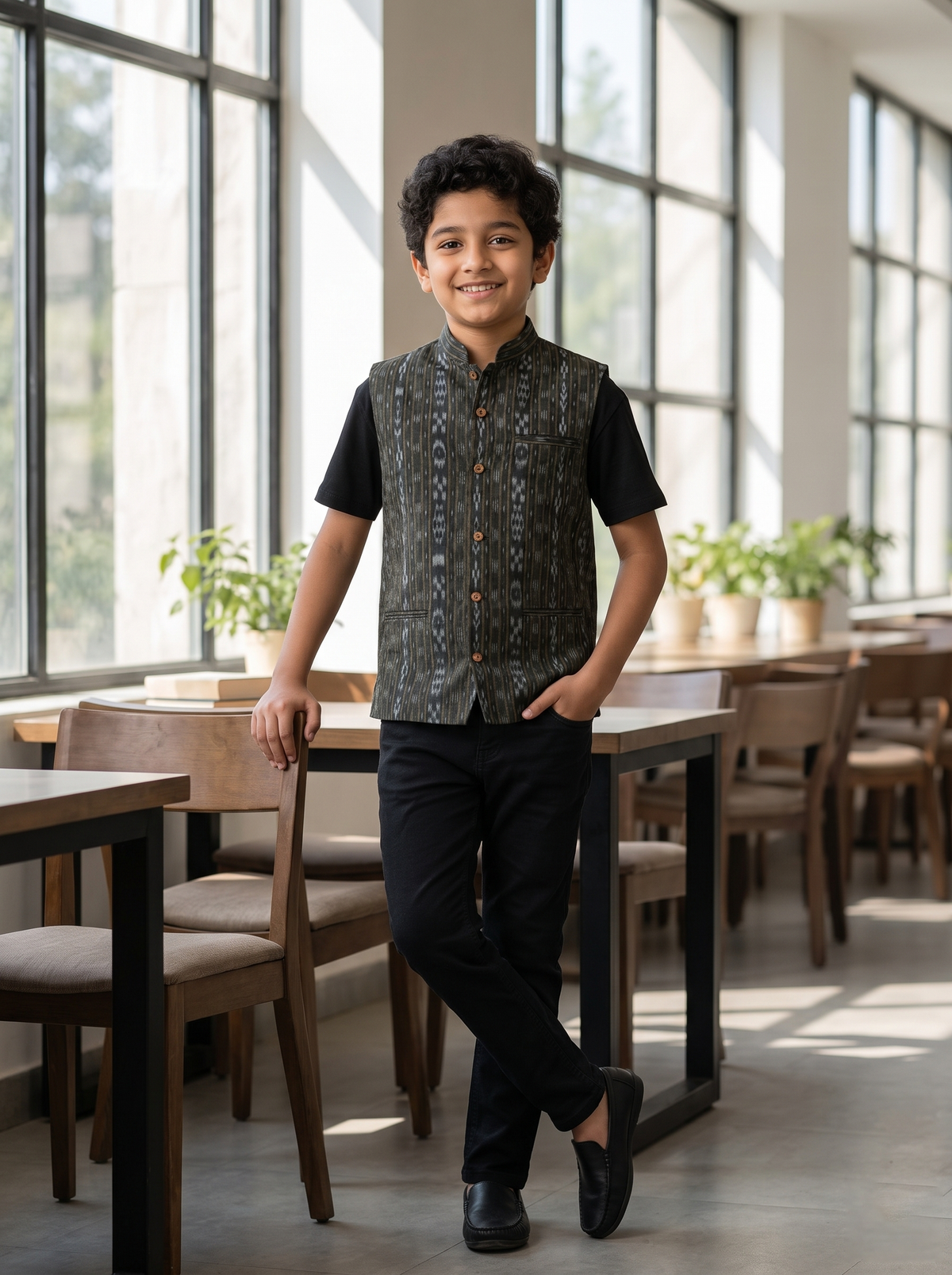 Boys Black Half Jacket