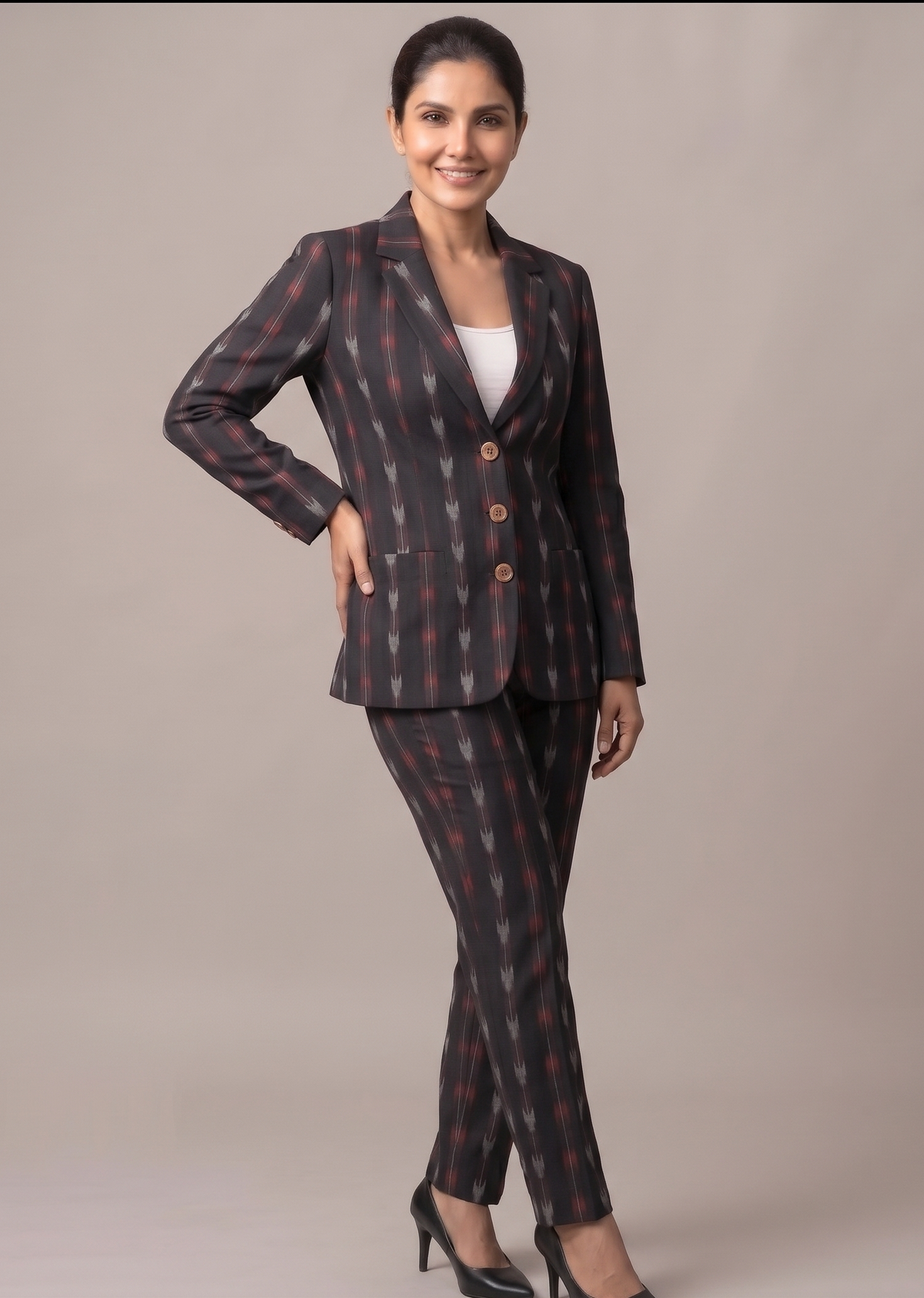 Handloom Womns Black Arraow Blazer Suit