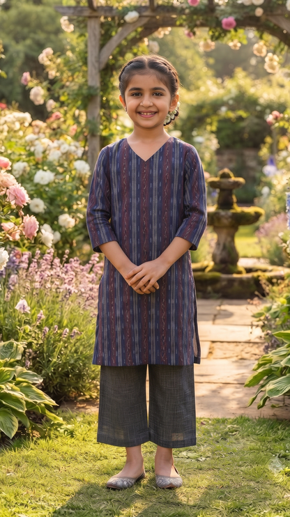 Handloom Girls Blue Kurta Set