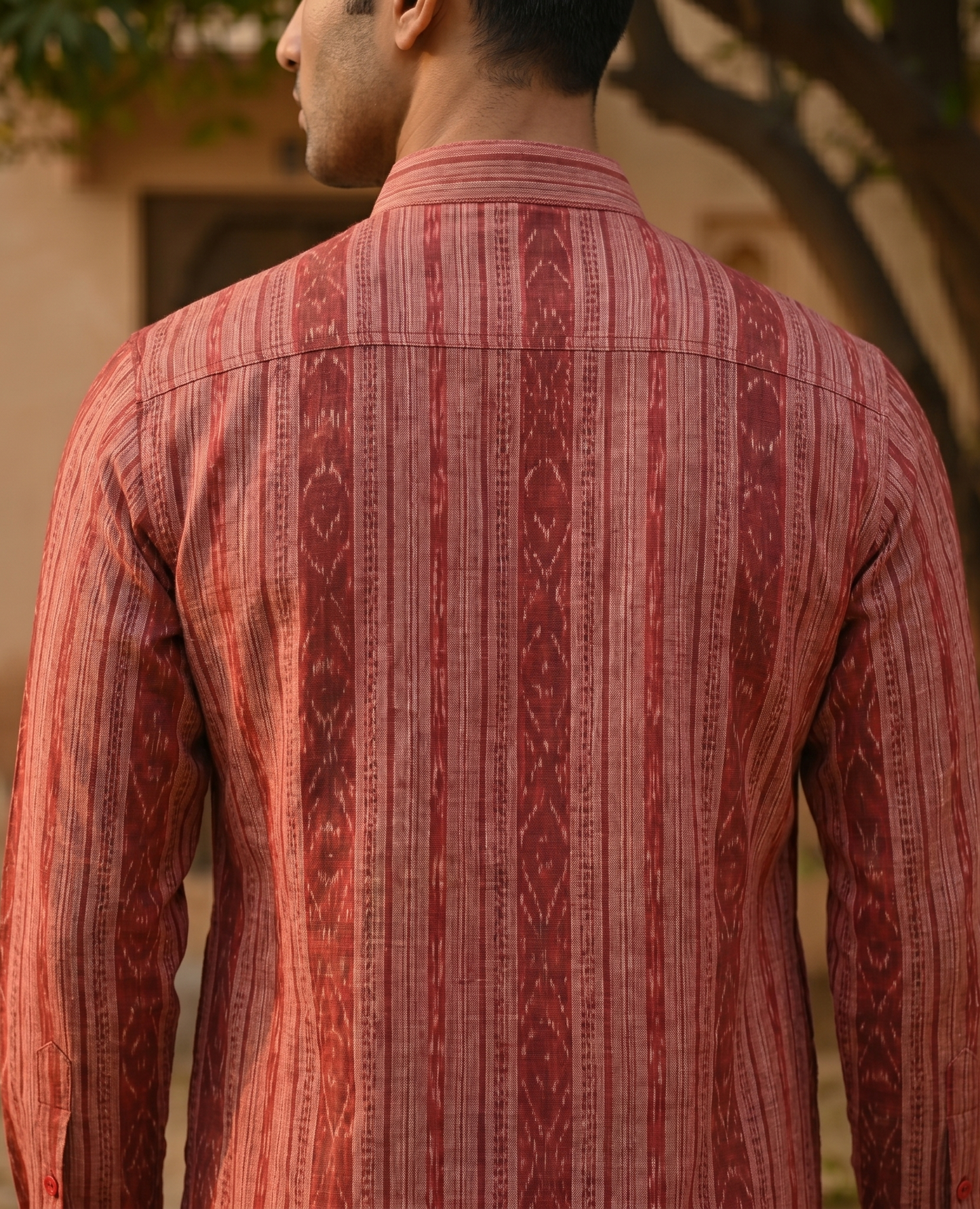 Mens Pink Maroon Short Kurta