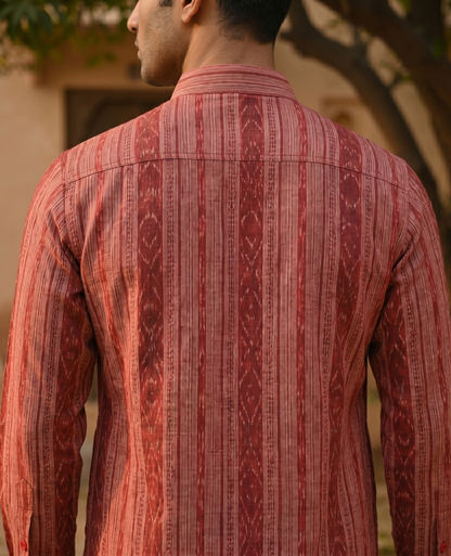 Mens Pink Maroon Short Kurta