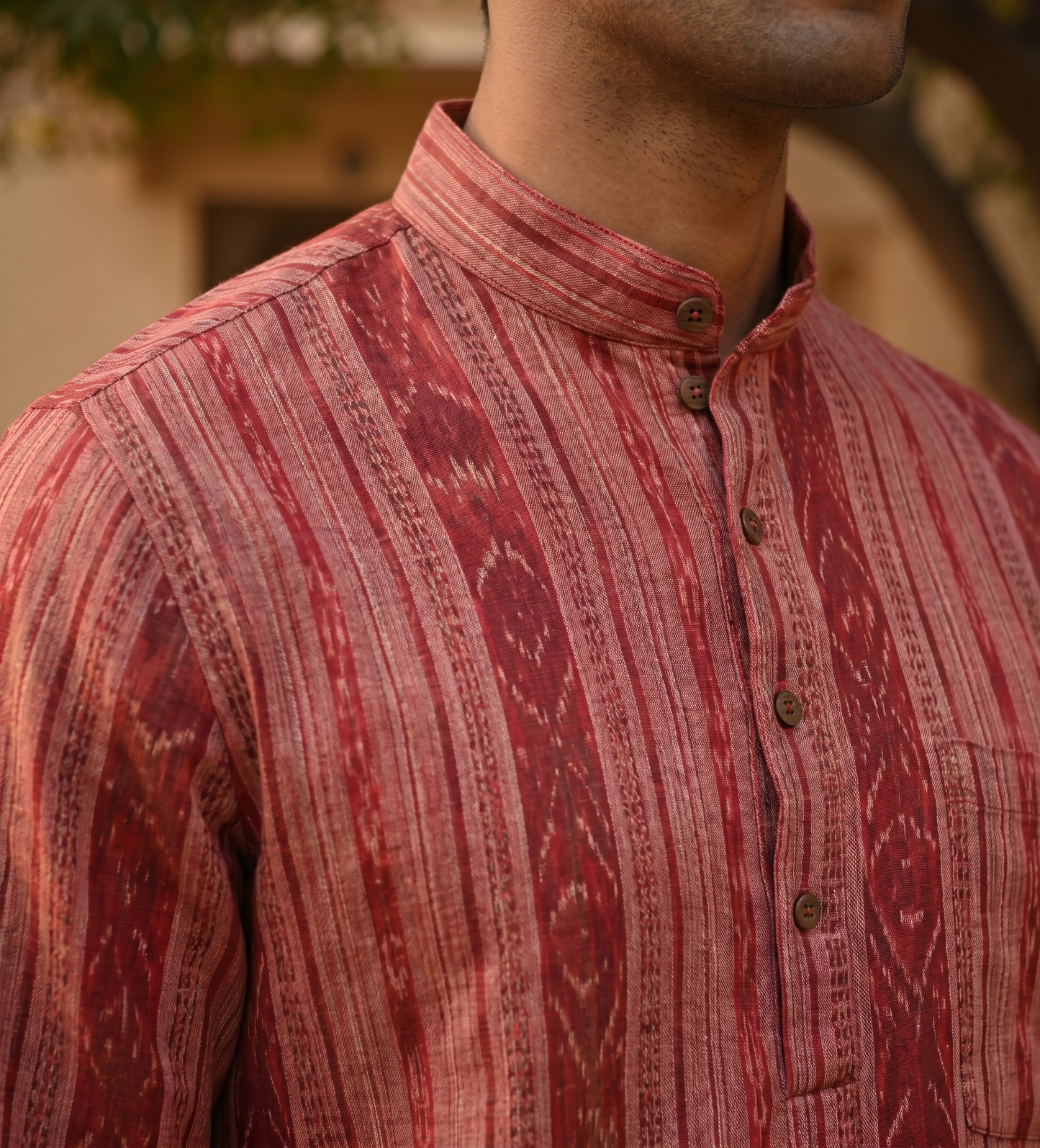 Mens Pink Maroon Short Kurta