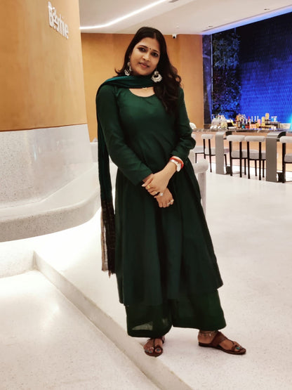 Handloom Green Anarkali Kurta Set