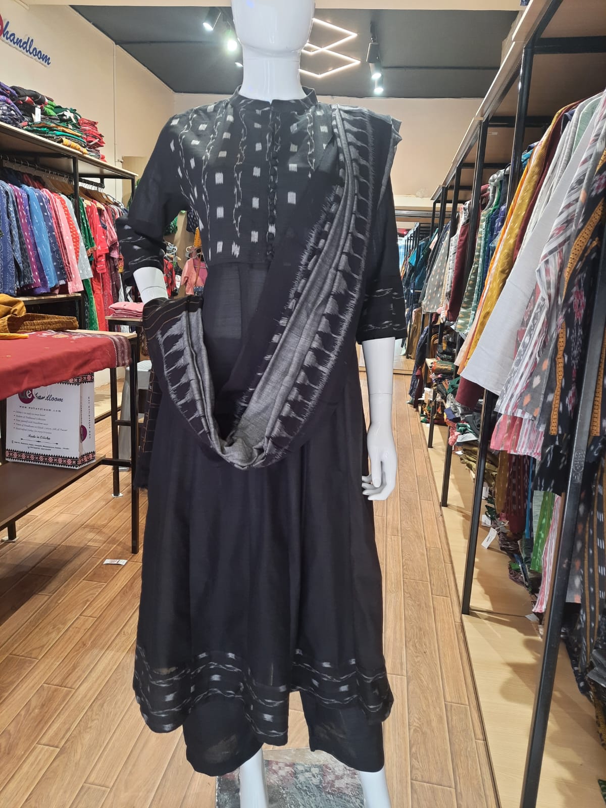 Handloom Black Anarkali Kurta & Dupatta Set