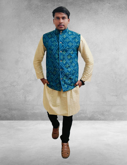 Cotton Ikkat Modi Jacket, Blue