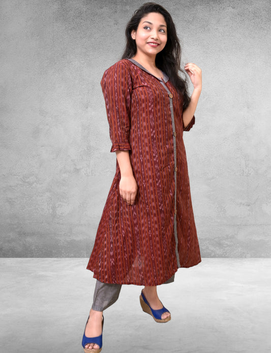 Ikkat Marron Kurta & Pant Set