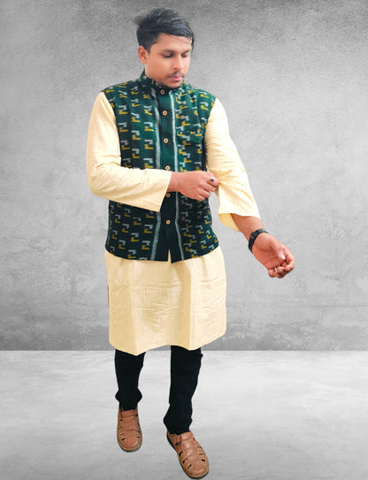 Cotton Ikkar Green Modi Jacket