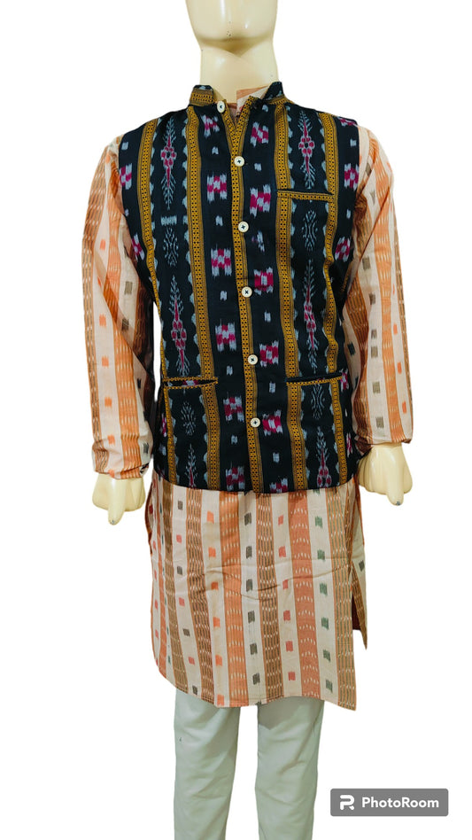 Handloom Black Passapali Mens Modi Jacket & Kurta